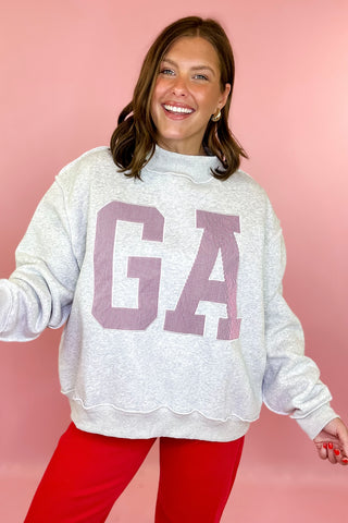 'GA' Georgia Lettering Embroidered Oversized Mock Sweatshirt - Grey