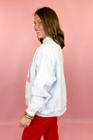 'GA' Georgia Lettering Embroidered Oversized Mock Sweatshirt - Grey