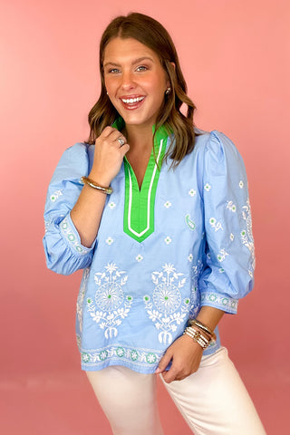 Embroidered Top Blue