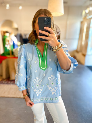 Embroidered Top Blue