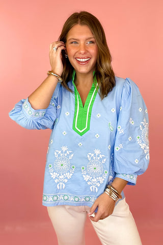 Embroidered Top Blue