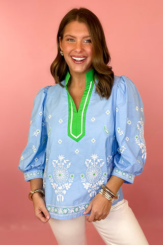  Embroidered Top Blue