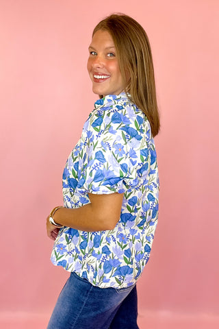 Garden Keepsake Floral Top Blue