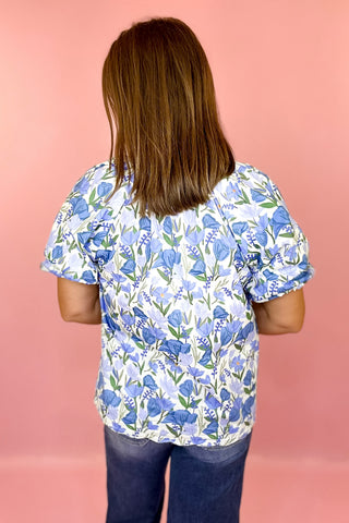 Garden Keepsake Floral Top Blue