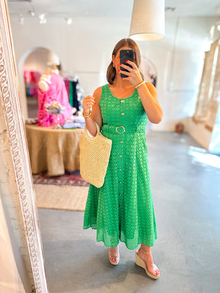 Sleeveless Eyelet Midi Dress Green
