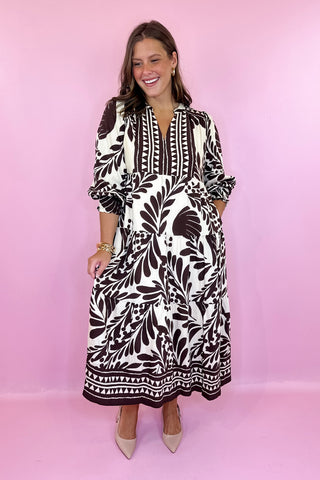 Gather Around Floral Midi Dress Brown
