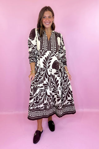 Gather Around Floral Midi Dress Brown