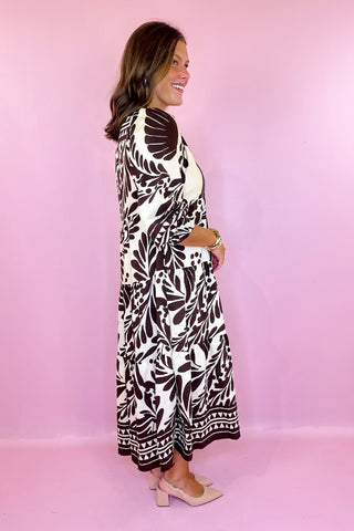 Gather Around Floral Midi Dress Brown