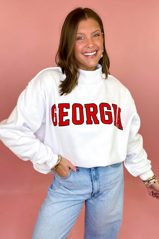 Georgia Embroidered Mock Sweatshirt White