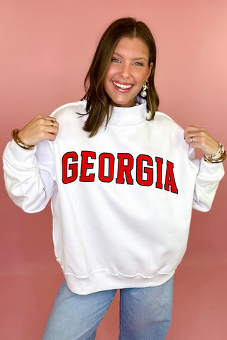 Georgia Embroidered Mock Sweatshirt White