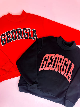 Georgia/GA Reversible Mock Sweatshirt Red Black