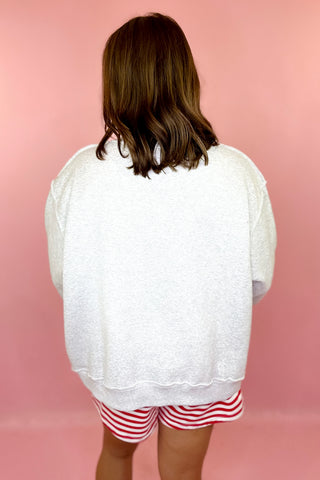 Georgia Red Stitch Embroidered Oversized Mock Sweatshirt Grey