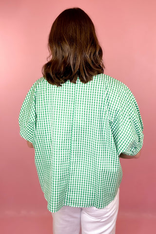 Going In Style Gingham Top Green