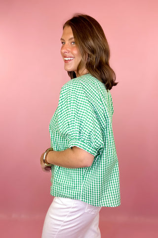 Going In Style Gingham Top Green