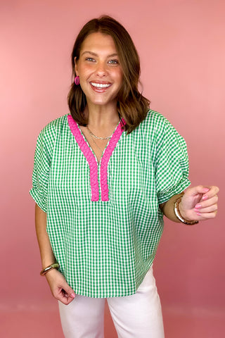 Going In Style Gingham Top Green