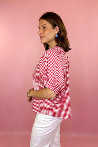 Going In Style Gingham Top Red