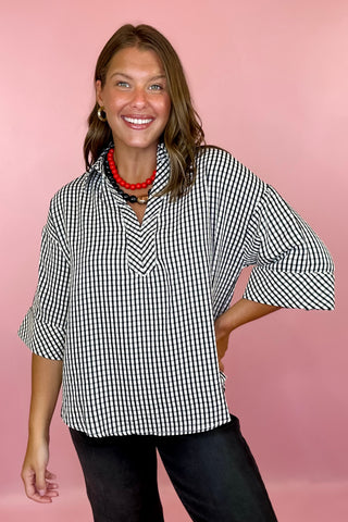 Good To See You Gingham Top Black