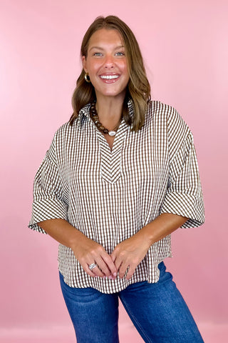 Good To See You Gingham Top Brown