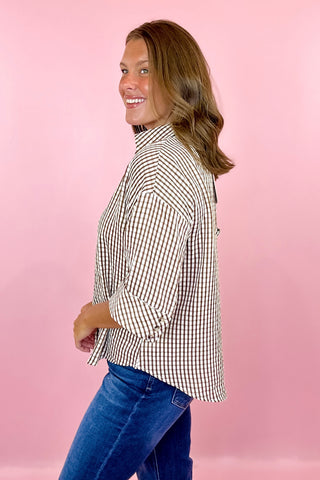 Good To See You Gingham Top Brown