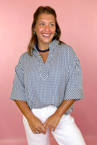 Good To See You Gingham Top Navy