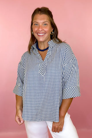 Good To See You Gingham Top Navy