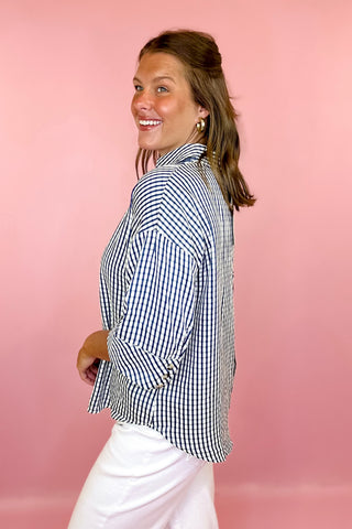 Good To See You Gingham Top Navy