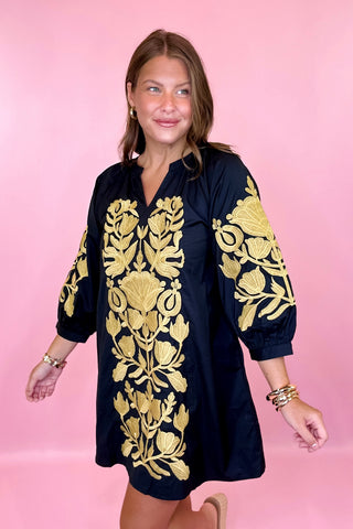 Grace In The Details Embroidered Mini Dress Black/Taupe