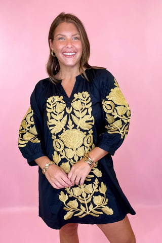 Grace In The Details Embroidered Mini Dress Black/Taupe