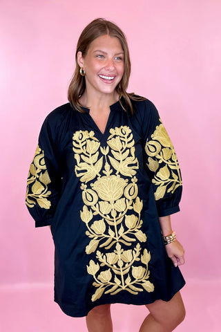 Grace In The Details Embroidered Mini Dress Black/Taupe