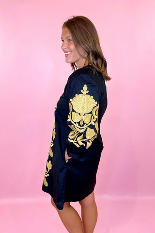 Grace In The Details Embroidered Mini Dress Black/Taupe