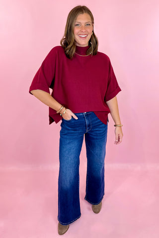 Burgundy short sleeve sweater