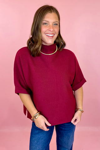 Burgundy short sleeve sweater