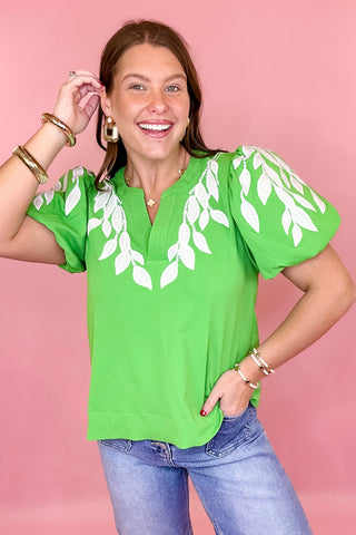 Green embroidered top