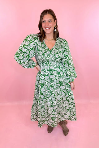 green floral midi dress