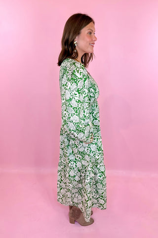 green floral midi dress