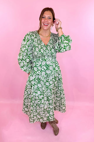 green floral midi dress