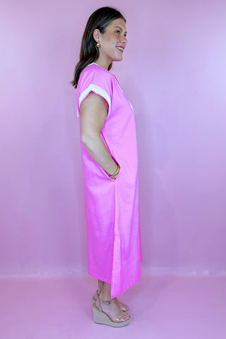 Linen Midi Dress Pink