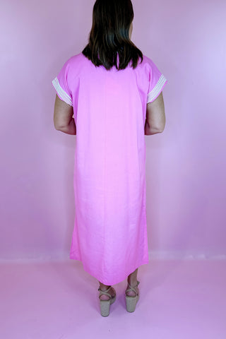 Linen Midi Dress Pink
