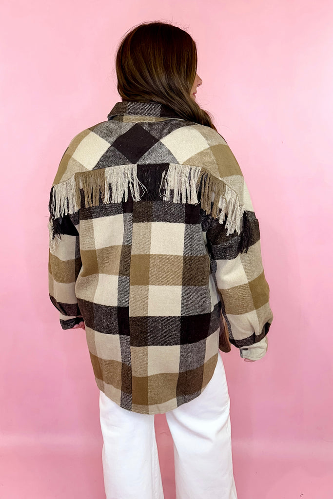  brown plaid fringe shacket jacket