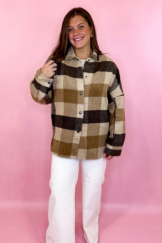  brown plaid fringe shacket jacket