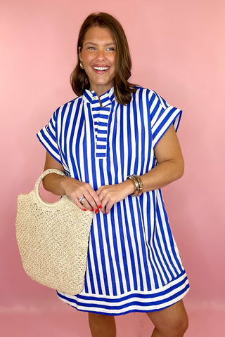 Here She Comes Striped Mini Dress Blue