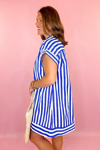 Here She Comes Striped Mini Dress Blue