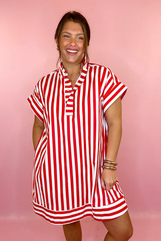 Here She Comes Striped Mini Dress Red
