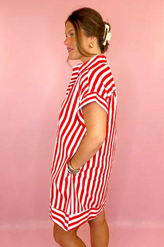 Here She Comes Striped Mini Dress Red