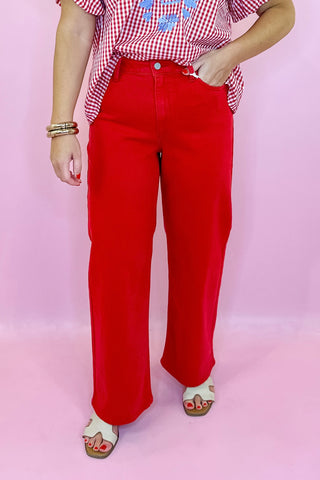 High Rise Vintage Straight Leg Jean Red