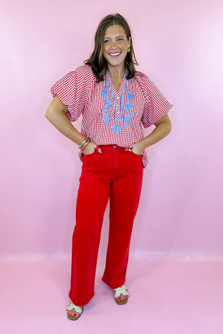 High Rise Vintage Straight Leg Jean Red