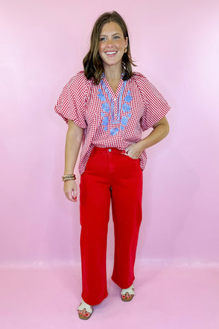 High Rise Vintage Straight Leg Jean Red