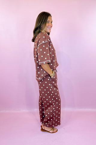 Hold You Close Polka Dot Scuba Knit Set Brown
