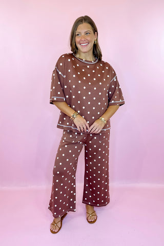 Hold You Close Polka Dot Scuba Knit Set Brown