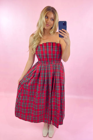 Christmas plaid midi dress